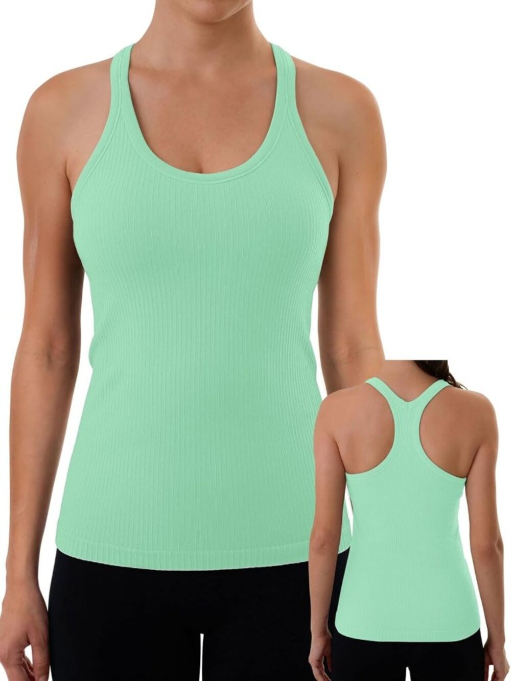 Ribbed Workout Tank Tops with Built-In Bras for Women - Activewear Fitness Top